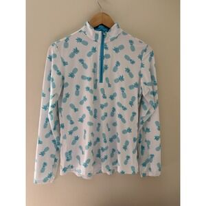 SanSoleil Women's M White Blue Pineapple 1/4 Zip Golf UV Shirt